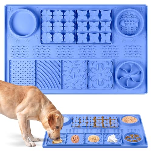 Silicone Lick Mat for Dogs 32"x 20" Large Slow Feeder Mat (Blue:32"x20")