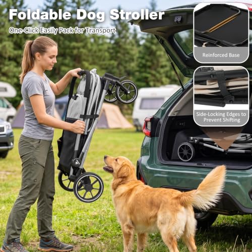 Dog Stroller for Medium Dogs 88lbs with Ramp for Easy Access Foldable (Black&Gray)