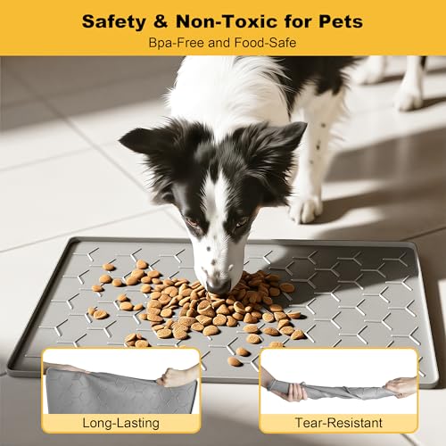 Silicone Dog Cat Food Bowl Mat (M-24''X16'' / Light Gray)