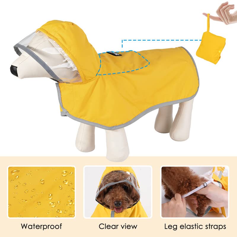 Dog Raincoat Waterproof Dog Rain Jacket with Clear Hooded (Yellow / X-Large)