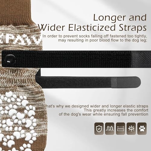 6PCS Anti Slip Dog Socks to Prevent Licking Paws (X-small (6 Count) / Brown)