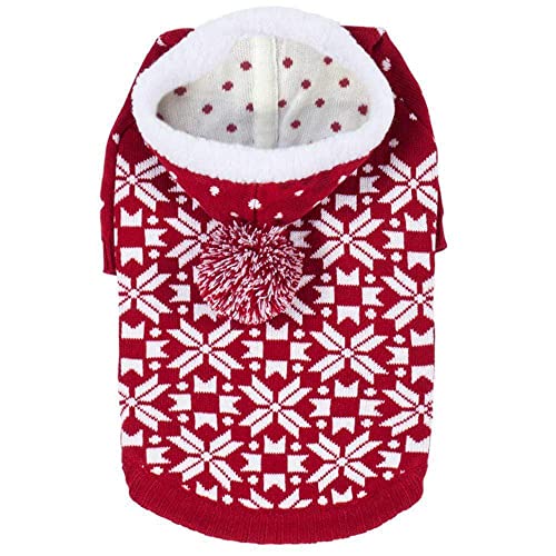 Let It Snow Classic Ugly Christmas Holiday Snowflake Pullover Hoodie Dog Sweater in Red and White (16 inch (Pack of 1) / Red Hoodie)