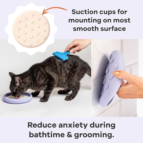 Lick Dish Silicone Lick Mat + Slow Feeder for Cats & Small Dogs (Almond / Small)