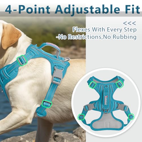 No Pull Dog Harness for Large Dogs (Large(Chest:24.5-32.5") / Aqua-Oxford)