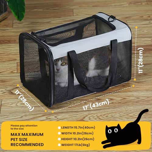 Soft Sided Cat Carrier for Small (17.0"L x 11.0"W x 11.0"H / Grey)