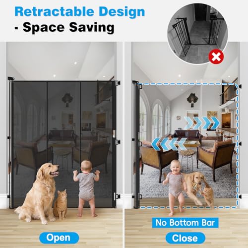 Reinforced 72" Extra Tall Cat Gate for Doorway (Black / 72" Tall x 55" Wide（ With Reinforced Bar ）)