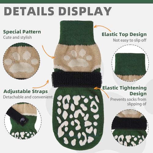 Dog Socks Shoes for Hot Pavement (Khaki+green / Small(4 Pack))