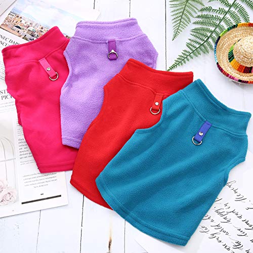 6 Pack Winter Dogs Sweater for Small Dogs Warm Clothes Fleece Vest with Leash Ring Sleeveless Dog Jacket for Little Medium Puppy Pet Unisex (Bright Colors / L)
