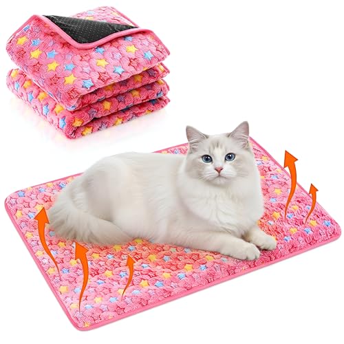 2 Pack Self Warming Cat Bed Self Heating Dog Pad Cat Warming Pad Thermal Pet Mat Washable Reflect Body Heat Removable Cover for Indoor Kittens Puppies Feral Pet (20 x 28 Inch)