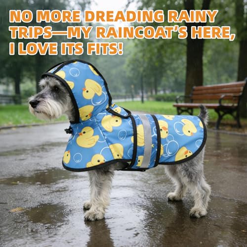 Dog Raincoat Hooded Slicker Poncho with Leash Hole (S:10-15lbs / Yellow Duck)
