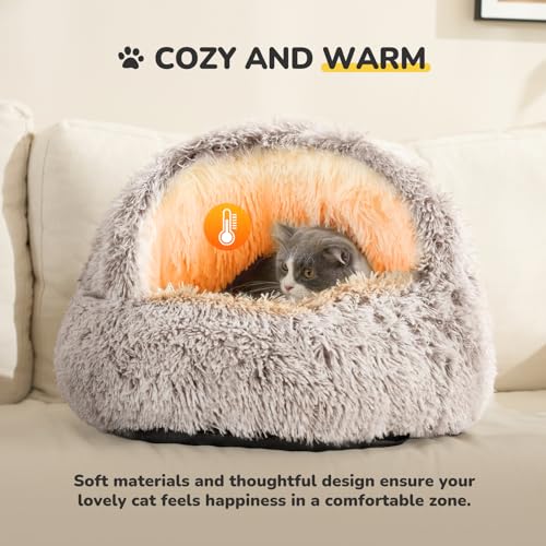 Cat Bed Hooded Cat Beds for Indoor Cats Covered Cat Beds (25.0"L x 25.0"W x 19.0"Th / coffee)