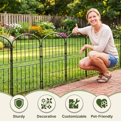32.5in (H) x 20ft (L) Tall Decorative Garden Fence - 14 Pack Garden Fencing, Rustproof Metal Wire Panel Border Animal Barrier for Dog, Flower Edging for Yard Landscape Patio Outdoor Decor (14 Pack)