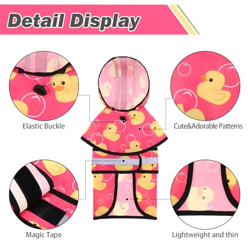 Dog Raincoat Hooded Slicker Poncho with Leash Hole (S:10-15lbs / Pink Duck)