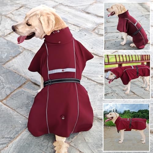 Pet Dog Raincoat Jacket Large Dog Rain Poncho with Transparent Hood (Wine Red / 5XL-Fit for 75-95 lbs)