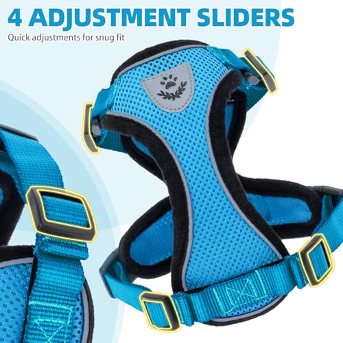 Cat Harness and Leash Set Escape Proof Reflective Cat Walking Harness Adjustable Soft Breathable Mesh Vest for Small Pets (M (NECK 11"-13.7", CHEST 16"-20") / Blue)