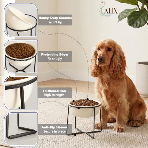 Ceramic Elevated Dog Food Bowl (Beige / XL)