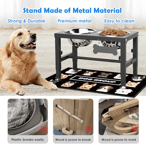 Elevated Dog Bowls with Mat for Medium Large Dogs (Black-1.7L)
