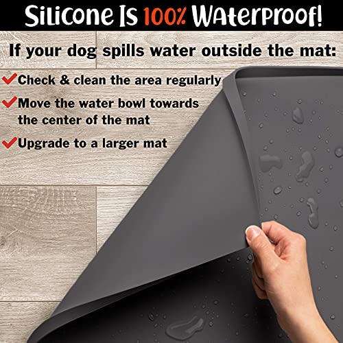 Dog Food Mat Waterproof Dog Bowl Mat for Food and Water (28"L x 18"W / Shadow)