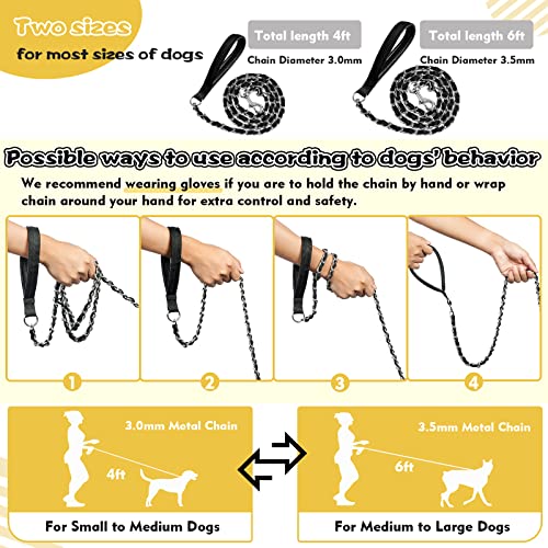 Metal Chain Dog Leash Chew Proof for Dogs (Black / 4FT 3.0mm (Medium dogs))