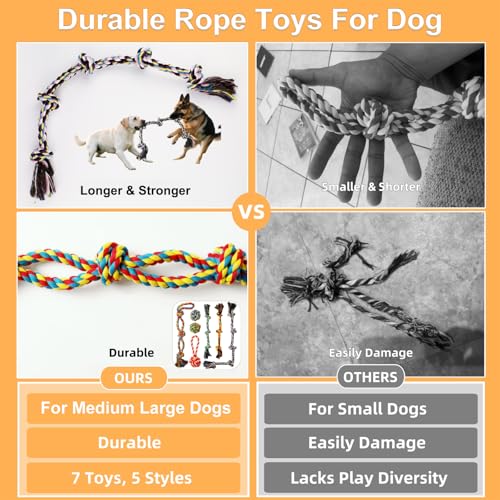 Large Dog Rope Toy for Aggressive Chewers (7 Pack-M-L)