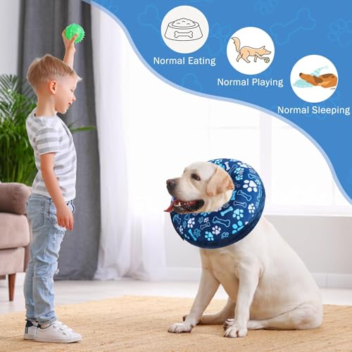Dog Cone Alternative After Surgery Donut Collar (Blue Footprints / XL(Neck 18"-21"))