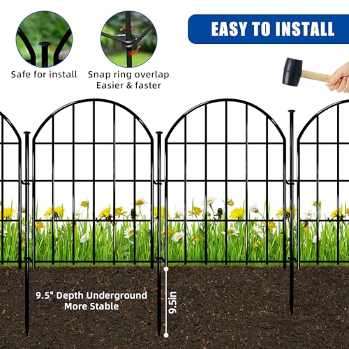 Decorative Garden Fence (10 Panels, 17in X 10.8ft / Black)