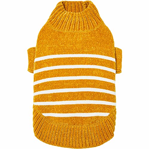 Cozy Soft Chenille Classy Striped Dog Sweater in Mustard (12 inch / Mustard)