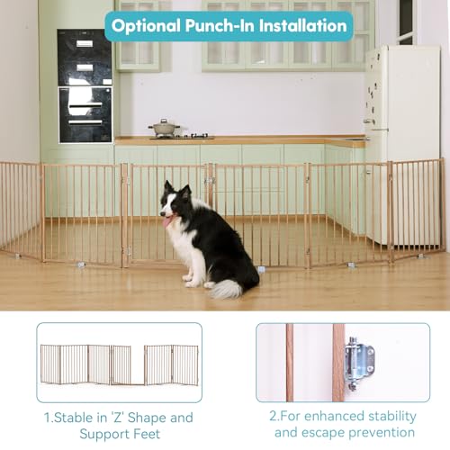 Freestanding Dog Gate with Door for Indoor & Outdoor (Brown / 【6 Panels with Door】156"W×30"H)