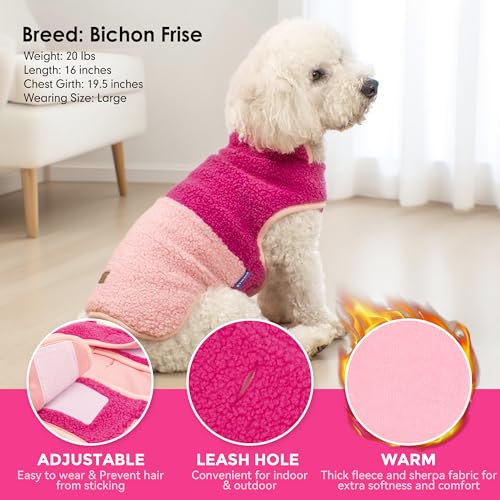Sherpa Dog Coat Reversible Dog Jackets for Small Dogs (Medium (10-15lbs) / Rose Red)