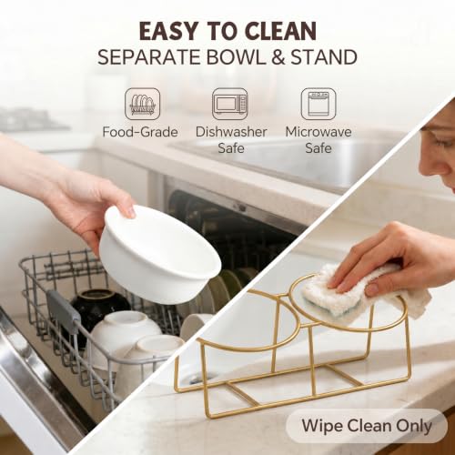 Large Small Double Elevated Dog Bowls (Large / White×2)