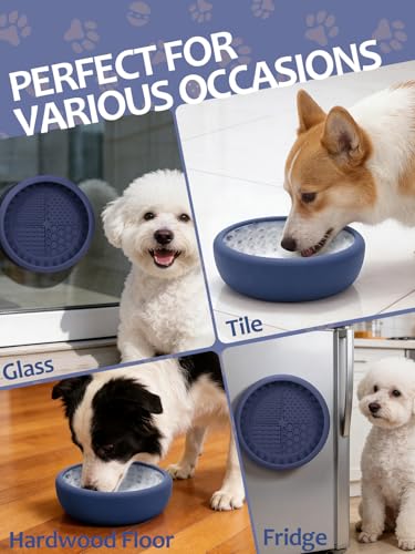 Dog Lick Bowl with Brush and Scraper (Dark Blue / Small)