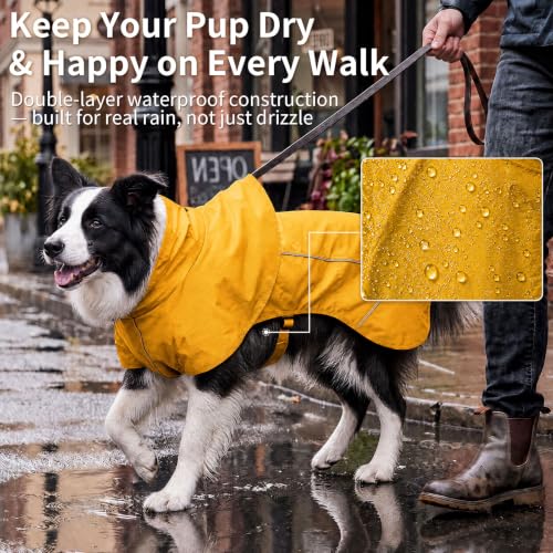 Dog Raincoat Full Body Coverage Waterproof Windproof Hooded Jacket (Yellow / 3X-Large)