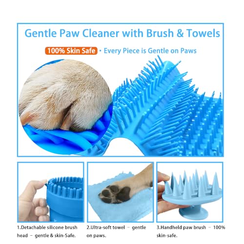 Dog Paw Cleaner Cup with Detachable Top Brush for Small (Medium(3Towels&Brush) / Blue)