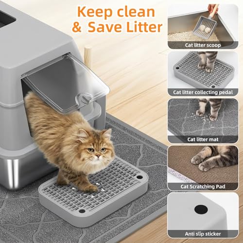 Stainless Steel Litter Box with Lid (Light Gray)
