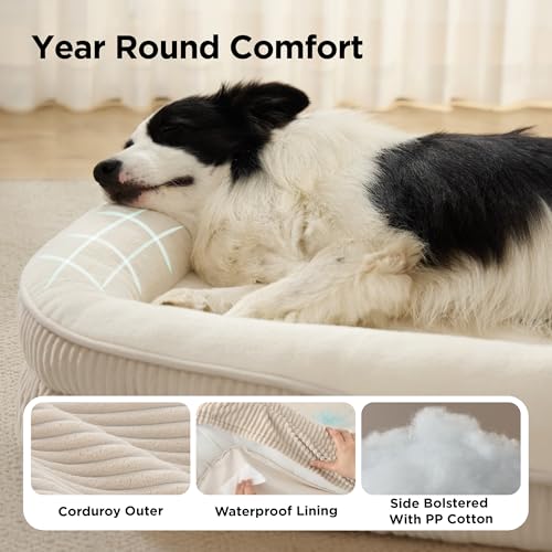 XL 360°Oval Bolster Orthopedic Dog Beds Large Sized Dog (Beige / 42"lx30"wx7"th)