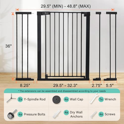 36" Extra Tall Baby Gate for Stairs (36"Tall 48.8"Wide / Black)
