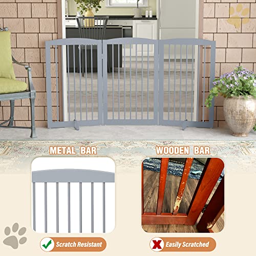 Freestanding Pet Gate for Dogs (32" Height-3 Panel / Gray)
