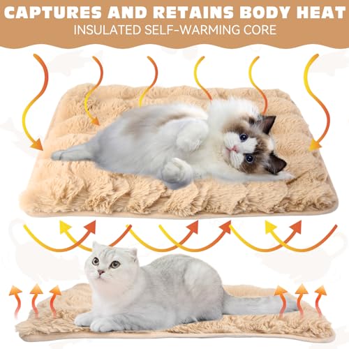3 Pack Khaki Self Warming Cat Bed Indoor 16''x24'' Self Heating Cat Mat Ultra Soft Thermal Kitten Bed Heated Pet Dog Pad Washable Removable for Outdoor Use Non Slip Reflect Body Heat (16''x24'' / Khaki)