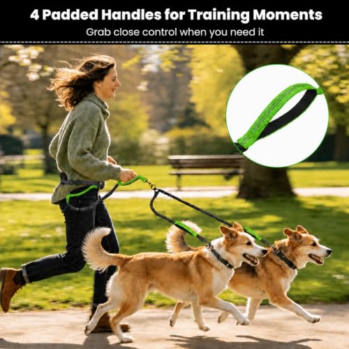 Hands Free Double Dog Leash (Black Green)