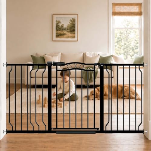 53.1" 62.5" Extra Wide Baby Gates for Doorways Pressure Mounted (Black / 53.1"-62.5")
