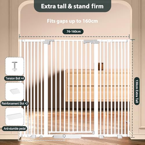 51'' Extra Wide Cat Gate Barrier 30 (White-51"tall / 30''-62.99'' Wide)