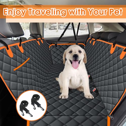 Waterproof Dog Car Seat Cover for Back Seat (Black,Orange / Small,Standard)
