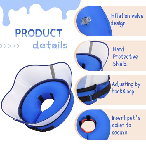 Raised Inflatable Dog Cone Collar to Stop Licking (Solid Blue / S(Neck 7"-9.5"))