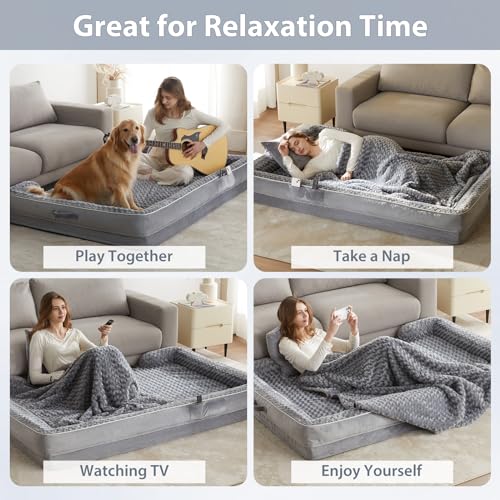 Orthopedic Washable Human Dog Bed for Adult & Dog Cozy Sleep (71.0"l X 46.0"w X 7.0"th / Grey)