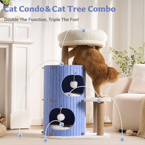 Modern Cat Tree for Indoor Small & Medium Cats (Denim Blue-36")
