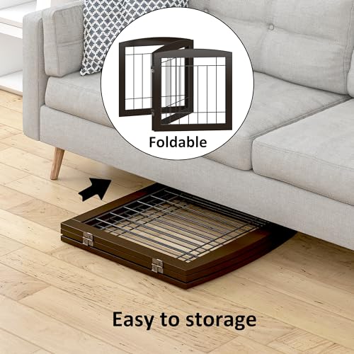 Free Standing Dog Gates for Doorway (Espresso / 【3 Panels】60"W x 24"H)