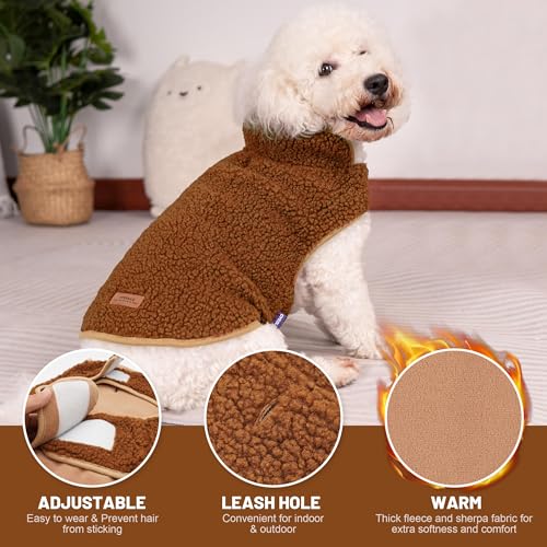 Sherpa Dog Coat Reversible Dog Jackets for Small Dogs (Large (16-21lbs) / Brown)