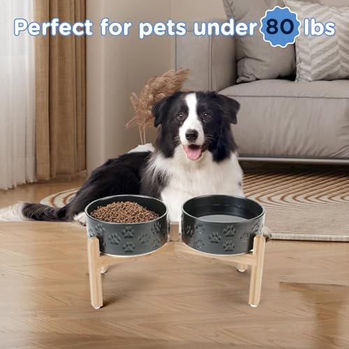 Elevated Dog Bowls Ceramic (7.3 in - 5.3 cups / Paw Black)