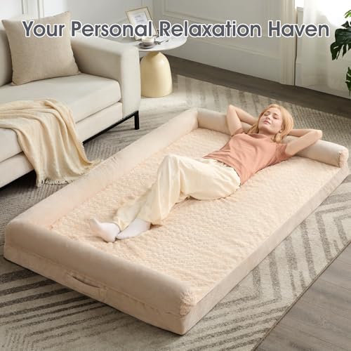 Orthopedic Washable Human Dog Bed for Adult & Dog Cozy Sleep (61"l x 43"w x 7"th / Beige)