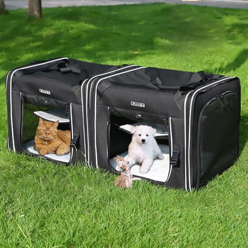 Portable Double Cat Carrier with Litter Box for Multiple Cats (36.0"L x 17.0"W x 17.0"H / Black)